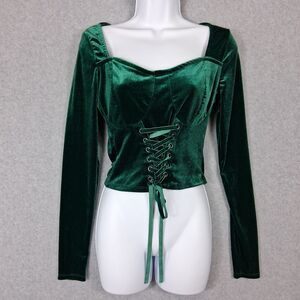 Hot Topic Thorn & Fable Corset Top Small Velvet Lace Up Milkmaid Fairy Festival